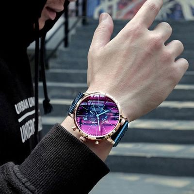2020 New Fashion Color Bright Glass Watch Men Top Luxury Brand Chronograph Mens Stainless Steel Business Clock Men Wrist Watch