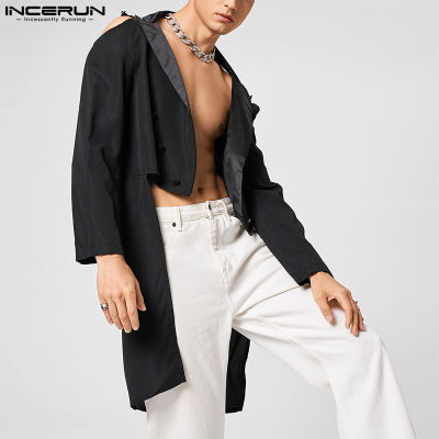 INCERUN เสื้อโค้ททักซิโด้แขนยาวบุรุษเสื้อคลุมคาร์ดิแกนแฟนซีปาร์ตี้ไหล่เย็น (สไตล์ตะวันตก)