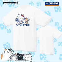 Victor 2023เสื้อแบดมินตันใหม่สำหรับผู้ชายผู้หญิงกางเกงขาสั้นแขนสั้นเสื้อแนววัยรุ่นสำหรับผู้ชายกีฬาสำหรับผู้หญิงด้านบน “Hellow Kitty”