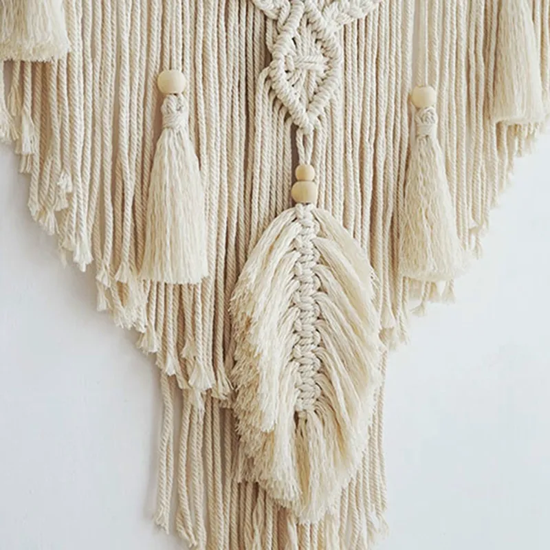 Macrame Feather Hangings Farmhouse Hand Woven Cotton Tassels Tapestry Home Decor