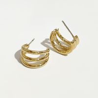 Peri 39;sBox 13mmx11mm Gold Color 3 Row Circle Hoop Earrings C Shaped Earrings Triple Open Hoops Minimalist Earrings Simple Jewelry