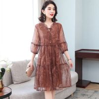 Summer Middle Aaged Women Flower Print Mother Fashion Midi Dress Female Causal Half Sleeve Dresse Korean Dress Vestido Feminino