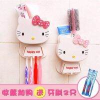 ▣ Cartoon KT Cat Childrens Hanging Toothbrush Holder Suction Wall Bathroom Household Simple Toothpaste Rack Free Of Punching