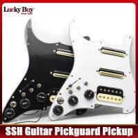 Pickguard กีตาร์ไฟฟ้า SSH ด้านซ้ายมือสองมินิฮัมบัคเกอร์ + หนึ่ง Humbucker(9K/9K/15K)+ สวิตช์ความเงียบที่โหลดมาพร้อมกับแผ่นขีดข่วนแบบมีสาย