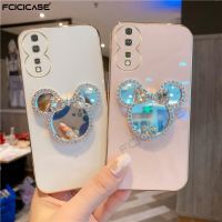 Glitter Cute Bear Makeup Mirror Phone Case For Huawei Honor 80 70 60 50 SE 20 Lite 30i Magic 4 Play 6T Soft Back Cover Fundas Phone Cases