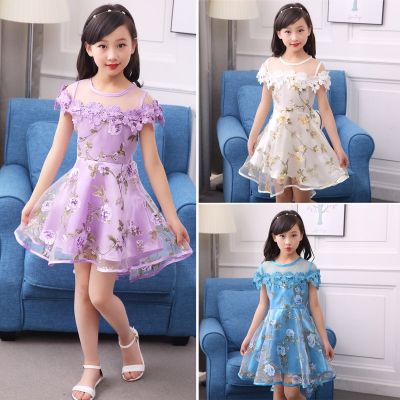 2021 Kids Girls Flower Dress Children Girl Voile Birthday Party Dress Baby Fancy Princess Fashion Yarn Dress 3 5 8 10 12 Years