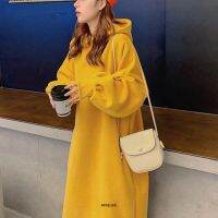 Plus Size 8XL 150kg Women Winter Fleece Dresse Solid Color Loose Warm Dresses Ladies Vintage Large Hooded Dress