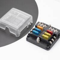 12V 6-Way Blade Fuse Block with LED Indicator Waterproof Protection Cover and Label Sticker for Automotive Car Truck Trailer