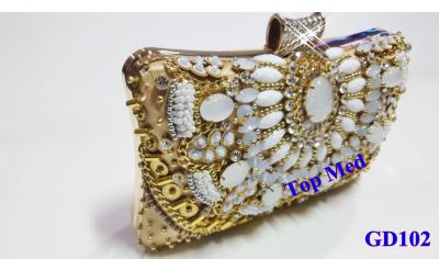 GD102 กระเป๋าราตรี Clutch เลิศหรู งามสง่า เหมาะกับชุดราตรี งานกลางคืน-งานกลางวัน สีทอง เข้ากับชุดทุกสีทุกสไตล์