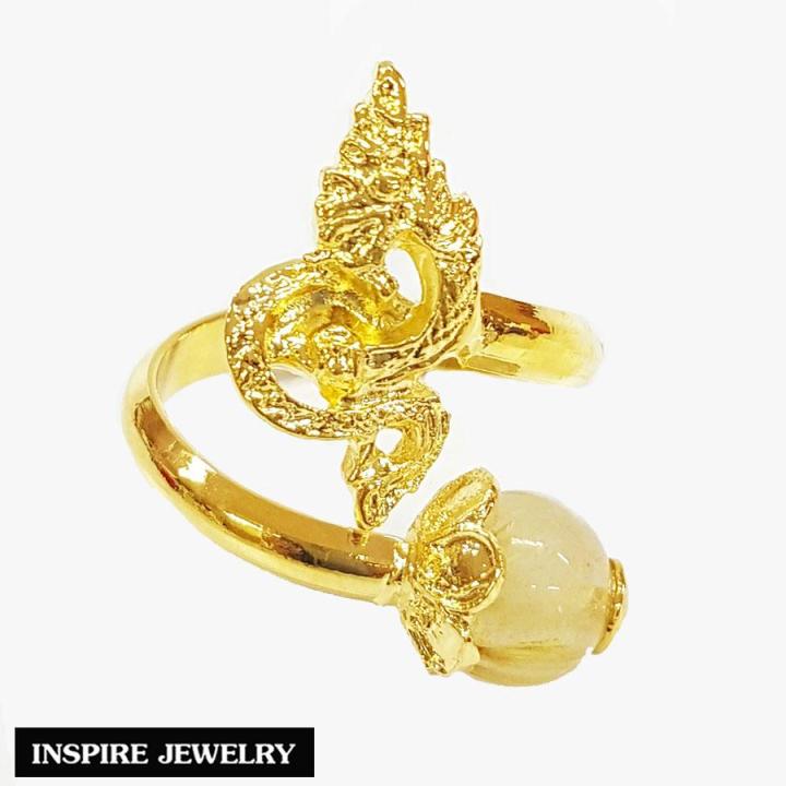 inspire-jewelry-แหวนพญานาค-ประดับด้วยหินไหมทอง-กระดูกช้าง-หินตาเสือ-ตัวเรือนหุ้มทองแท้-100-24k-นำโชค-เสริมดวงและช่วยปกป้องคุ้มครอง-ขจัดปัดเป่าวิญญาณร้าย-สามารถปรับขนาดได้-พร้อมกล่องกำมะหยี่หรู