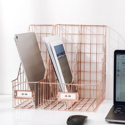 Nordic Wrought Iron Grid File Holder Single Layer Desk Shelf Magazine Book Storage Rack Organizer