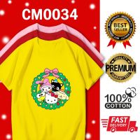 เสื้อยืดผ้าฝ้ายเสื้อยืดผ้าฝ้าย เสื้อยืดคริสต์มาสLOCAL STOCK NEW YEAR CARTOON MERRY CHRISTMAS TSHIRT CM0034 JAPAN ANIME HELLOKITTY MEL