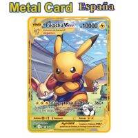 2023Spanish pokemon cards gold metal pokemon cards Spanish hard iron cards mewtwo pikachu gx charizard vmax package game collect