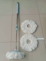 ไม้ถูพิ้น อุปกรณ์ทำความสะอาดพื้น Spin Mop หมุนได้ 360 องศา พร้อมผ้าไมโครไฟเบอร์ 3ชิ้น ใช้กับถังปั่น ประหยัดแรง