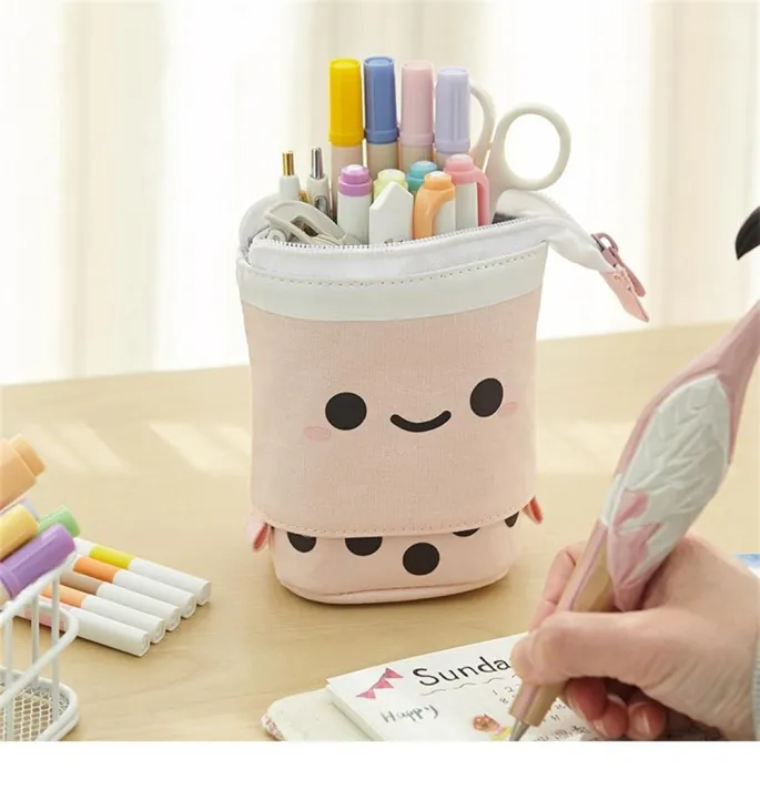 pen-box-stationery-pouch-stand-up-stationery-case-cute-milk-tea-pencil-case-telescopic-pen-bag-penholder-stationery-case