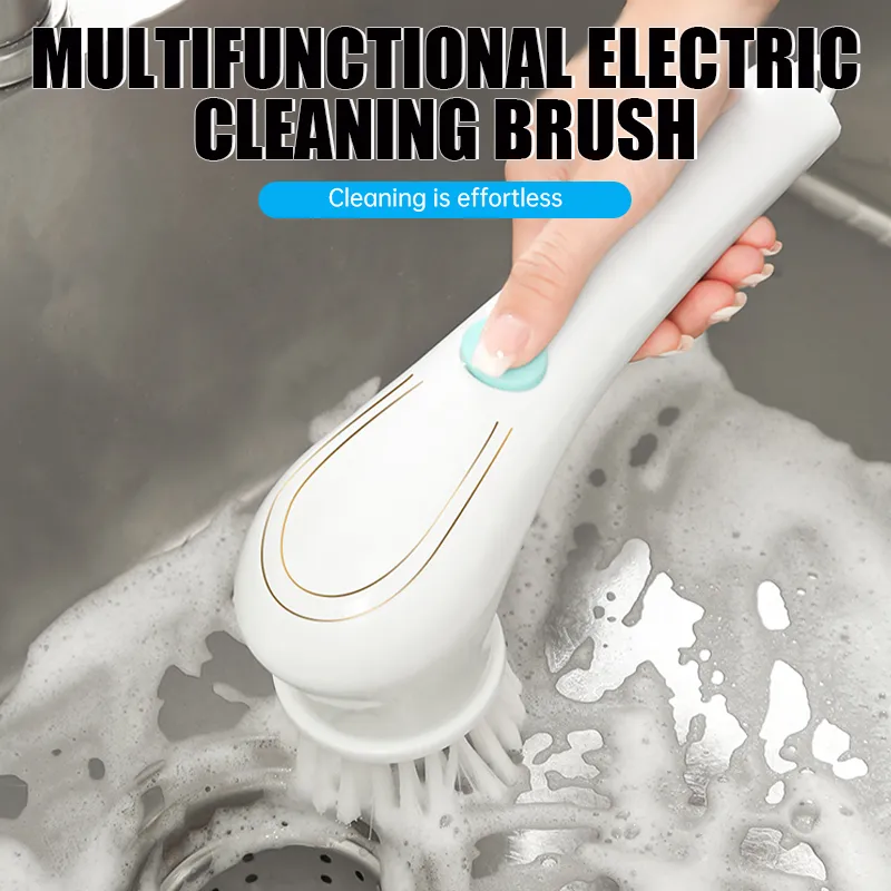 Handheld Electric Cleaning Brush, Kitchen Houseware Pot & Dish Scrubber  With Waterproof Multi-functional Brush Head