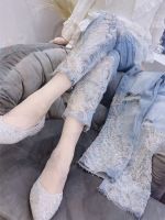 เสื้อคลุม Heavy Industry Diamond-encrusted Sequined Hollow Jeans Womens Spring and Summer High Waist Sliming Ripped Feet Nine-Point Pants