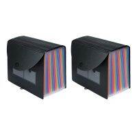 2X Expanding File Folder 24 Pockets Portable Rainbow A4 File Organiser Self Standing Accordion Document Filing Box