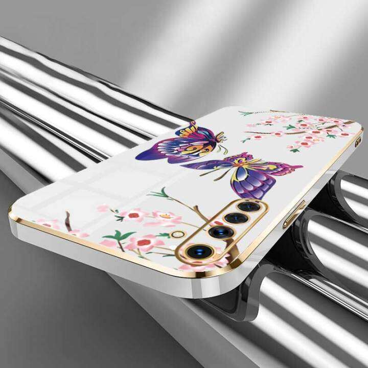 เคสสำหรับ-realme-6-realme-6s-realme-6-pro-ผีเสื้อที่สวยงามหรูหราพร้อมเคสป้องกันกล้องดอกไม้เคสโทรศัพท์ขอบชุบซิลิโคนนิ่มพร้อมฟรีสายคล้อง