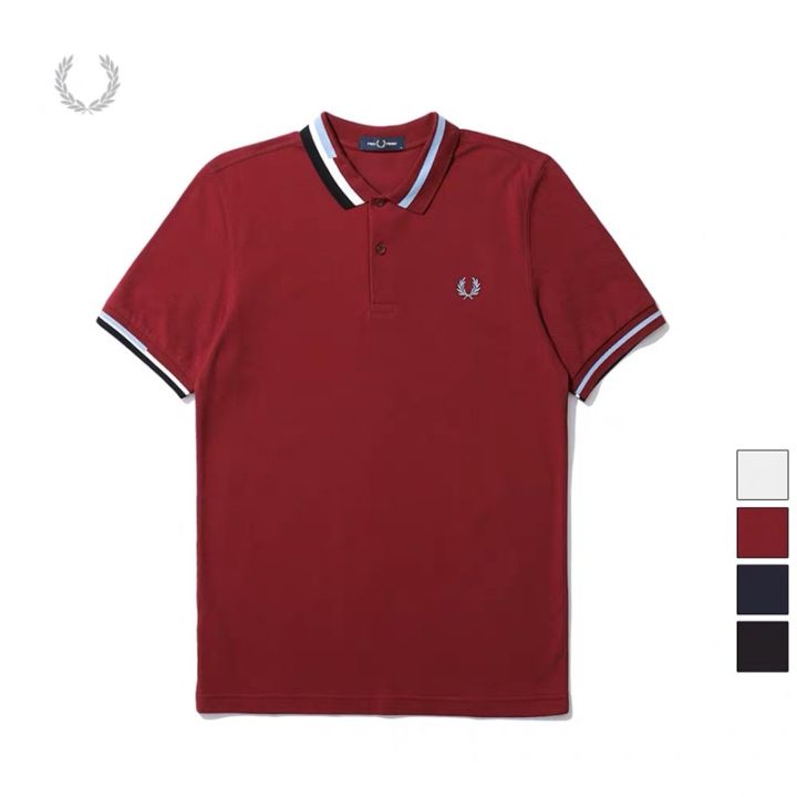 fred-perry-2022เสื้อยืดแขนสั้นคอปกแฟชั่นเสื้อโปโลของผู้ชาย-เสื้อยืดลำลอง-laurel-paul