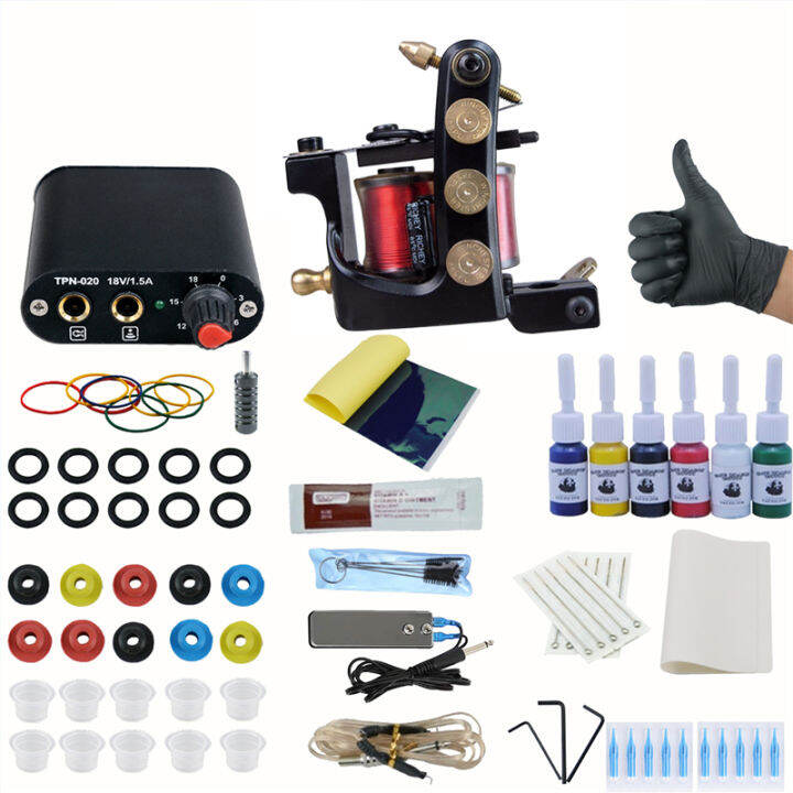 Complete Tattoo Kit Coil Tattoo Machine Set Tattoo Power Supply Needles Professional Tattoo