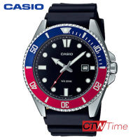 Casio Analog นาฬิกาข้อมือสายยางเรซิ่น รุ่น MDV-107-1A3VDF (สีดำ / Pepsi)