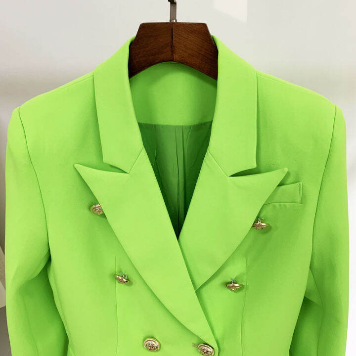 high-street-newest-2021-designer-jacket-womens-classic-lion-buttons-double-breasted-slim-fitting-blazer-neon-green