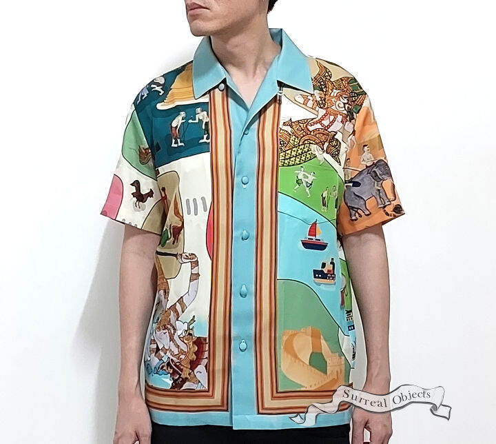 surreal-objects-thai-cartoon-hawaiian-shirt-เสื้อเชิ้ตฮาวาย-พิมพ์ลายการ์ตูนไทย