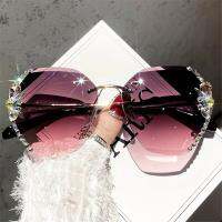 (ร้อน) R ตัดเลนส์ Gradient Sun Glass Vintage Rimless Rhinestone UV400แว่นตากันแดดแฟชั่น Designer แว่นตากันแดดหญิง Shade