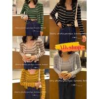 พร้อมส่ง เสื้อยืดคอกลมแขนยาวงานถักมีกระดุมหน้าผ้ายืดได้เยอะมาก(51042-1)