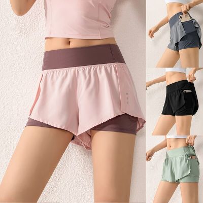 Womens Summer Sports Shorts Quick-drying Sports Shorts Side Pocket Yoga Fitness Running Anti-Glare Shorts Breathable Silm 반바지