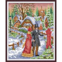 【CC】 Couple walking on the snow cross stitch kit 14ct 11ct count printed stitching embroidery handmade needlework