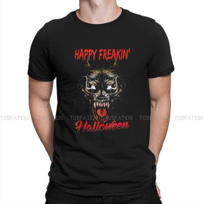 Happy Freakin Halloween Wolf Men T Shirt Cotton Graphic O-Neck Tshirt Harajuku Tops