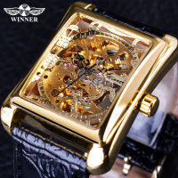 Winner 2017 Retro Casual Series Rectangle Dial Design Golden Pattern Hollow Skeleton Watch Men Watch Top Brand Luxury Mechanical