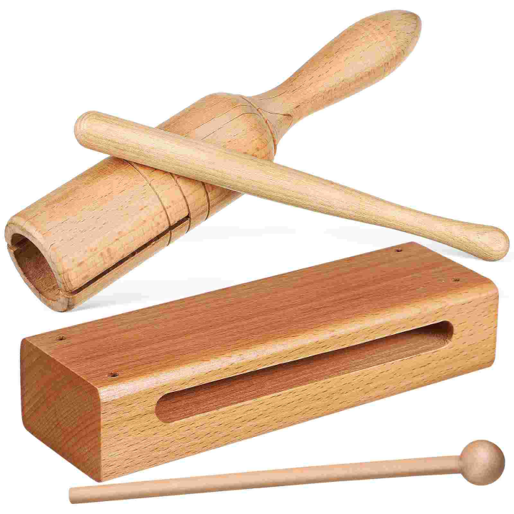 2ชุด Orff Instrument Wood Block Beater Mallets Wood Building Blocks