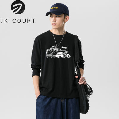 JK Court เสื้อยืดแขนยาวสำหรับผู้ชาย,เสื้อยืดพิมพ์ลายลำลองสำหรับแฟชั่นของผู้ชายฤดูใบไม้ผลิฤดูร้อน