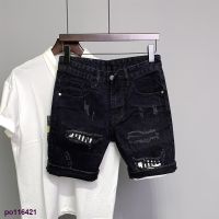 COD SDFERTREWWE Ready Stock-Boys Personality Beggar Ripped Five-Point Pants Summer Slim Black Denim Shorts