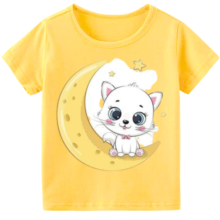 CBD 1PC CATS CHARACTER CUTE PRINTS on Colored TSHIRT Tops for Kids