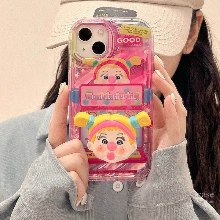 เคสโทรศัพท์มือถือ-แบบนิ่ม-ลายการ์ตูนผู้หญิงตลก-พร้อมขาตั้ง-สําหรับ-iphone-14-13-12-x-xr-xs-7-8-se2020