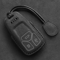 Leather Car Key Case Fob For Audi A4 B9 A1 A3 A5 A6 8S 8W Q3 Q5 Q7 4M S4 S5 S7 TT TTS TFSI RS Keychain Suede Accessories