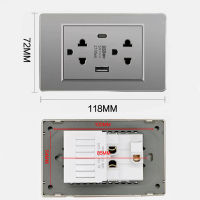 118มม 250V 16A เต้ารับปลั๊กไฟ เต้ารับ ปลั๊ก ชุดเต้ารับ เต้ารับชาร์จ ชาร์จ เต้ารับ USB Type C ปลั๊กกราวด์คู่ กล่องปลั๊กไฟ สวิตช์ไฟบ้าน USB Socket