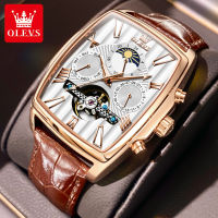 OLEVS 6675 Waterproof Men Wristwatch Fashion Genuine Leather Band Automatic Mechanical Watches For Men Calendar 24-hour Indication Week Display