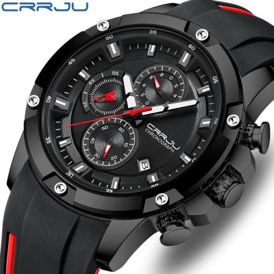（A Decent035）CRRJU 2022Men WatchChronograph นาฬิกาข้อมือยางพร้อมจอแสดงผล Relogio Masculino