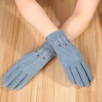 New Autumn And Winter Women Thicken Keep Warm Embroidery Suede Gloves Drive Cycling Cute Lovely Elegant Windproof Soft