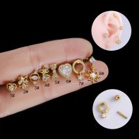 1 Piece Fashion 16G Stainless Steel Cartilage Helix Piercing Earring Stud with Heart Bowknot Flower Charm in Gold and Silver Color