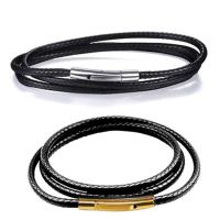 【CW】 Buckle Leather Rope Wax Cord Necklace Men Jewelry Accessories Chain 45-60cm