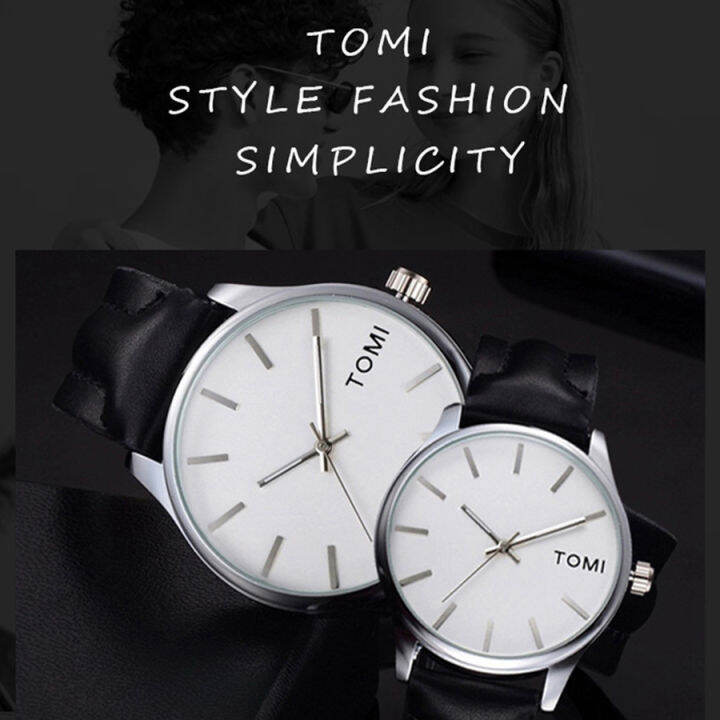 tomi-นาฬิกา-กันน้ำ-พร้อมกล่อง-quartz-analog-นาฬิกาสายหนัง-ราคา-sale-นาฬิกาคู่สายหนัง-100-new