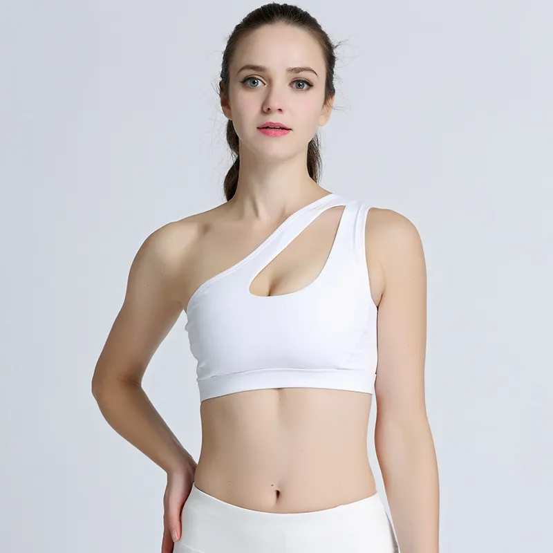 Womens Yoga One Shoulder Sports Top Crop Push Up Athletic Vest