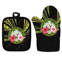 Hibiscus Plumeria Polynesian พิมพ์เตาอบ Mitts Potholders ชุดครัวแผ่นฉนวนกันความร้อนเตาอบ S ทนความร้อนอบอำนวยความสะด