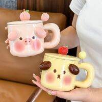 【hot】◕ Kawaii Big Ears With Lid Household Cup Oat Mugs Personality